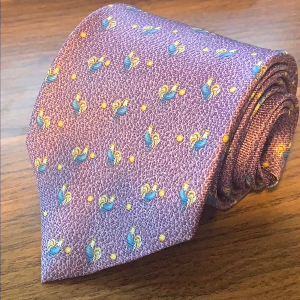 Bvlgari Tie - Purple with Roosters - EUC